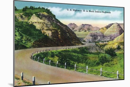 North Dakota, Scenic US Highway 10 in the Badlands, T. Roosevelt National Park-Lantern Press-Mounted Art Print