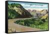 North Dakota, Scenic US Highway 10 in the Badlands, T. Roosevelt National Park-Lantern Press-Framed Stretched Canvas