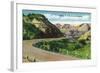 North Dakota, Scenic US Highway 10 in the Badlands, T. Roosevelt National Park-Lantern Press-Framed Art Print