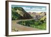 North Dakota, Scenic US Highway 10 in the Badlands, T. Roosevelt National Park-Lantern Press-Framed Art Print