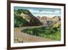 North Dakota, Scenic US Highway 10 in the Badlands, T. Roosevelt National Park-Lantern Press-Framed Premium Giclee Print