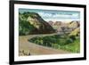 North Dakota, Scenic US Highway 10 in the Badlands, T. Roosevelt National Park-Lantern Press-Framed Premium Giclee Print