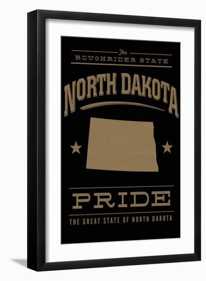 North Dakota State Pride - Gold on Black-Lantern Press-Framed Art Print