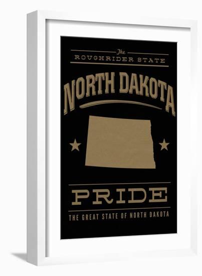 North Dakota State Pride - Gold on Black-Lantern Press-Framed Art Print
