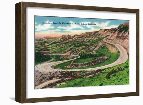 North Dakota, T. Roosevelt National Park View of Horseshoe Bend on US Hwy 85-Lantern Press-Framed Art Print