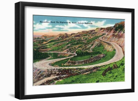 North Dakota, T. Roosevelt National Park View of Horseshoe Bend on US Hwy 85-Lantern Press-Framed Art Print