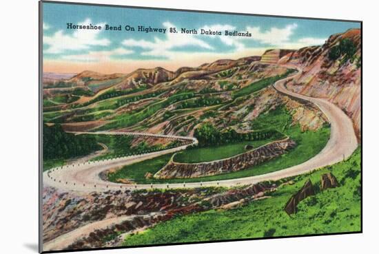 North Dakota, T. Roosevelt National Park View of Horseshoe Bend on US Hwy 85-Lantern Press-Mounted Art Print