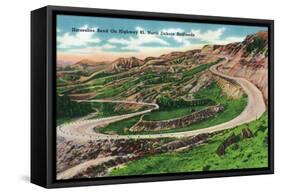 North Dakota, T. Roosevelt National Park View of Horseshoe Bend on US Hwy 85-Lantern Press-Framed Stretched Canvas