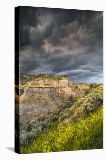 North Dakota, Theodore Roosevelt National Park, Thunderstorm Approach on the Dakota Prairie-Judith Zimmerman-Stretched Canvas
