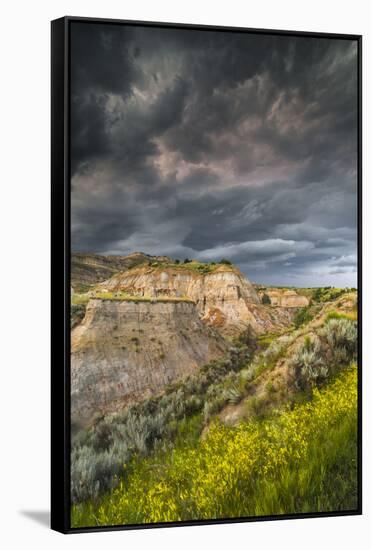 North Dakota, Theodore Roosevelt National Park, Thunderstorm Approach on the Dakota Prairie-Judith Zimmerman-Framed Stretched Canvas