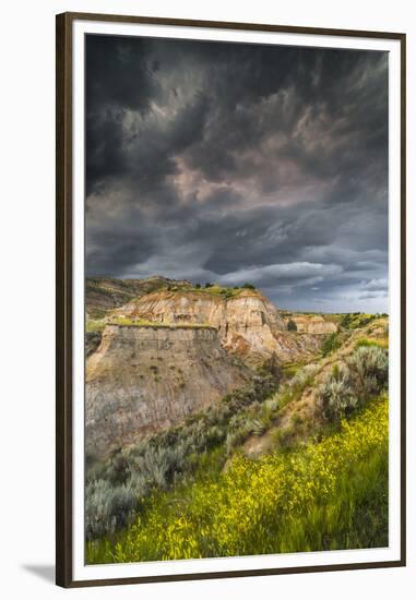 North Dakota, Theodore Roosevelt National Park, Thunderstorm Approach on the Dakota Prairie-Judith Zimmerman-Framed Premium Photographic Print