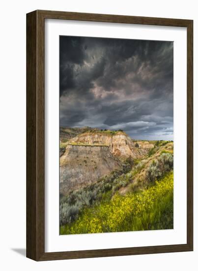 North Dakota, Theodore Roosevelt National Park, Thunderstorm Approach on the Dakota Prairie-Judith Zimmerman-Framed Photographic Print