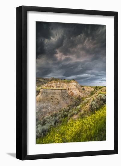 North Dakota, Theodore Roosevelt National Park, Thunderstorm Approach on the Dakota Prairie-Judith Zimmerman-Framed Photographic Print