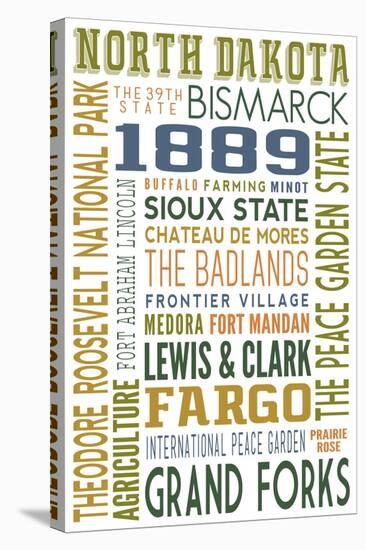 North Dakota - Typography-Lantern Press-Stretched Canvas