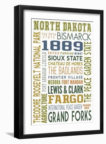 North Dakota - Typography-Lantern Press-Framed Art Print