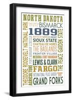 North Dakota - Typography-Lantern Press-Framed Art Print