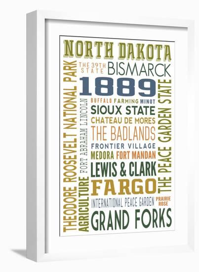 North Dakota - Typography-Lantern Press-Framed Art Print