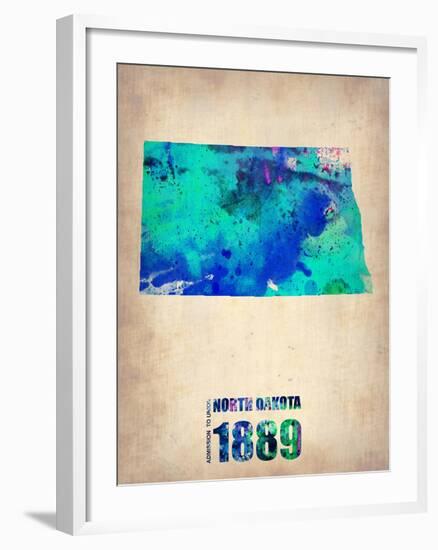 North Dakota Watercolor Map-NaxArt-Framed Art Print