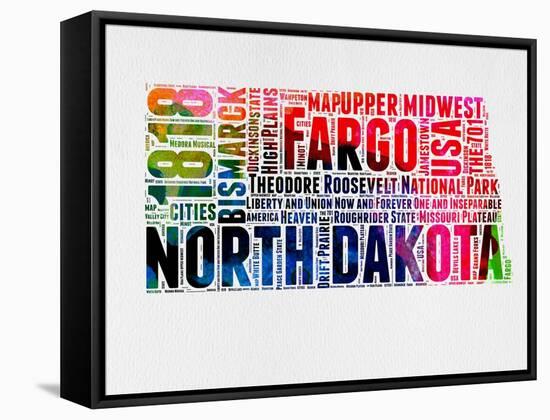 North Dakota Watercolor Word Cloud-NaxArt-Framed Stretched Canvas