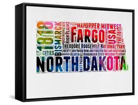 North Dakota Watercolor Word Cloud-NaxArt-Framed Stretched Canvas