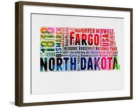 North Dakota Watercolor Word Cloud-NaxArt-Framed Art Print