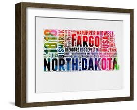 North Dakota Watercolor Word Cloud-NaxArt-Framed Art Print