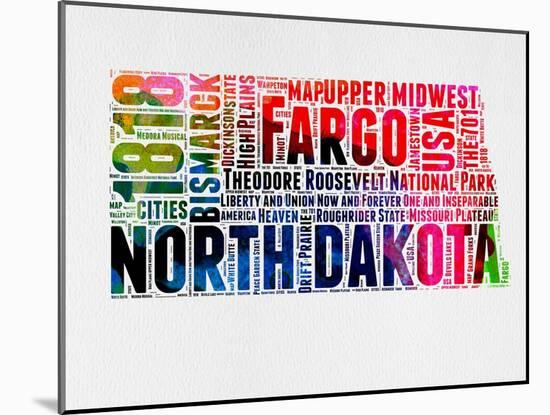 North Dakota Watercolor Word Cloud-NaxArt-Mounted Art Print
