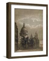 North-East View of St Paul's Cathedral by Moonlight, City of London, 1850-null-Framed Giclee Print