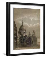 North-East View of St Paul's Cathedral by Moonlight, City of London, 1850-null-Framed Giclee Print