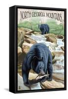 North Georgia Mountains - Black Bears Fishing-Lantern Press-Framed Stretched Canvas