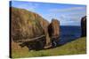 North Ham, lichen covered huge red granite cliffs and stacks, Muckle Roe Island, Scotland-Eleanor Scriven-Stretched Canvas