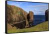 North Ham, lichen covered huge red granite cliffs and stacks, Muckle Roe Island, Scotland-Eleanor Scriven-Framed Stretched Canvas