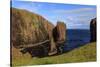 North Ham, lichen covered huge red granite cliffs and stacks, Muckle Roe Island, Scotland-Eleanor Scriven-Stretched Canvas