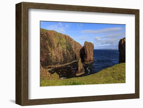 North Ham, lichen covered huge red granite cliffs and stacks, Muckle Roe Island, Scotland-Eleanor Scriven-Framed Photographic Print