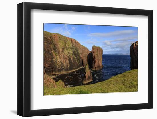 North Ham, lichen covered huge red granite cliffs and stacks, Muckle Roe Island, Scotland-Eleanor Scriven-Framed Photographic Print