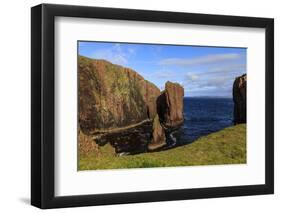 North Ham, lichen covered huge red granite cliffs and stacks, Muckle Roe Island, Scotland-Eleanor Scriven-Framed Photographic Print