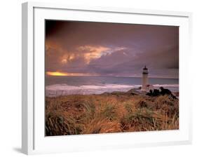 North Head Lighthouse at Sunset, Fort Canby State Park, Washington, USA-Brent Bergherm-Framed Photographic Print