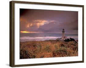 North Head Lighthouse at Sunset, Fort Canby State Park, Washington, USA-Brent Bergherm-Framed Photographic Print