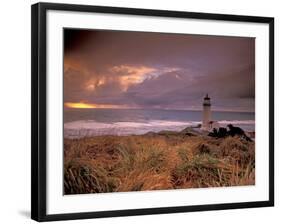 North Head Lighthouse at Sunset, Fort Canby State Park, Washington, USA-Brent Bergherm-Framed Photographic Print