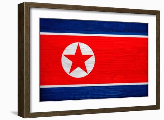 North Korea Flag Design with Wood Patterning - Flags of the World Series-Philippe Hugonnard-Framed Art Print