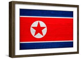 North Korea Flag Design with Wood Patterning - Flags of the World Series-Philippe Hugonnard-Framed Art Print