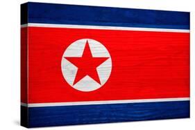 North Korea Flag Design with Wood Patterning - Flags of the World Series-Philippe Hugonnard-Stretched Canvas