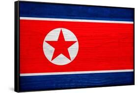 North Korea Flag Design with Wood Patterning - Flags of the World Series-Philippe Hugonnard-Framed Stretched Canvas