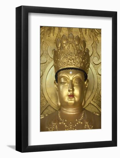 North Korea, Kaesong. a Gold Buddha at Ryongtong Temple. Founded by Chontae Buddhist Sect in 1027-Katie Garrod-Framed Photographic Print