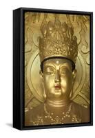 North Korea, Kaesong. a Gold Buddha at Ryongtong Temple. Founded by Chontae Buddhist Sect in 1027-Katie Garrod-Framed Stretched Canvas