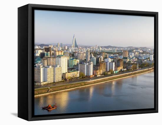 North Korea, Pyongyang, Elevated City Skyline Including the Ryugyong Hotel and Taedong River-Gavin Hellier-Framed Stretched Canvas