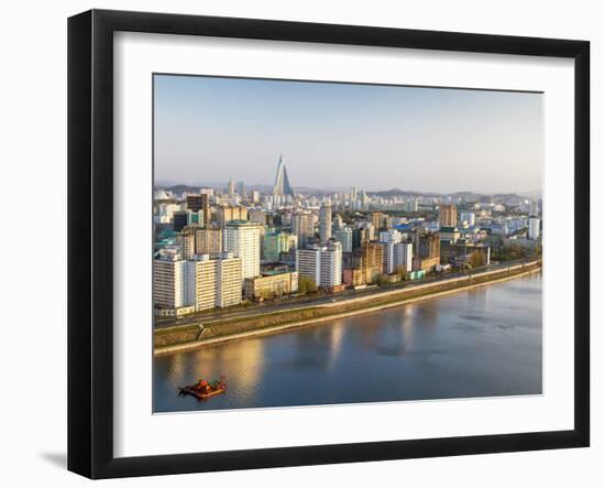 North Korea, Pyongyang, Elevated City Skyline Including the Ryugyong Hotel and Taedong River-Gavin Hellier-Framed Photographic Print