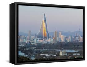 North Korea, Pyongyang, Elevated City Skyline View Towards the Ryugyong Hotel-Gavin Hellier-Framed Stretched Canvas