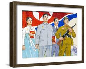 North Korea, Pyongyang, Propaganda Poster-Gavin Hellier-Framed Photographic Print