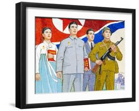 North Korea, Pyongyang, Propaganda Poster-Gavin Hellier-Framed Photographic Print